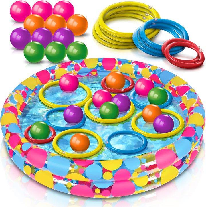 Duck Pond Matching Carnival Game for Kids, 36" X 6" Inflatable Pool & 20 Plastic Ducks with Numbers, Water Outdoor Game for Kids, Fun Memory Game for Backyard, Birthday Party Field Day Games