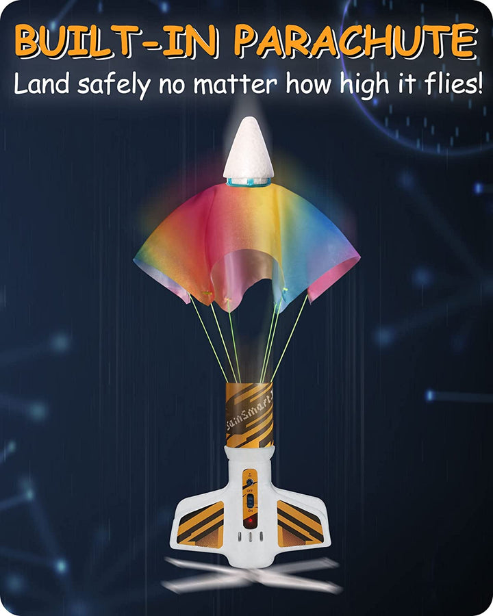 Rocket Launcher for Kids - Motorized Air Rocket Launch up to 200 Ft, Safely Land with Parachute, Self-Launching Outdoor Toy, White