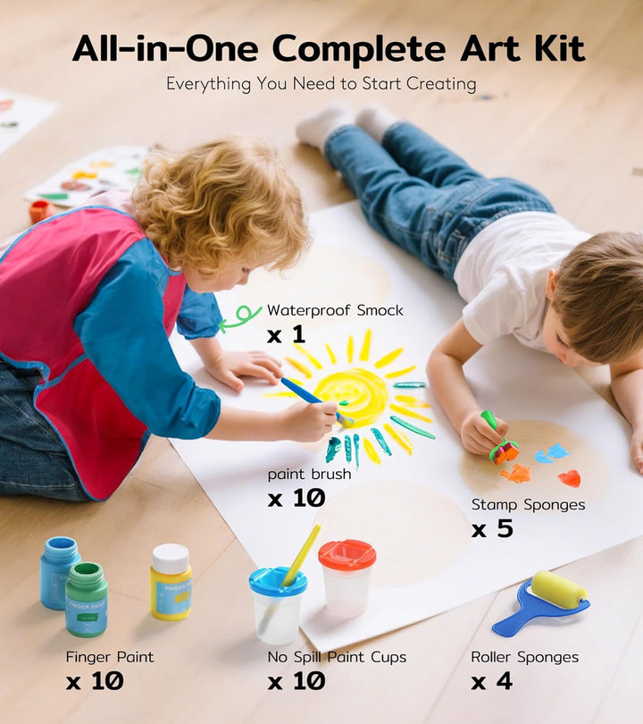 Washable Finger Paint for Toddlers, 40 PCS Non-Toxic Finger Paints, 10 Vibrant Colors (2Fl Oz), Baby Paint for Hand and Feet, Safe Art Supplies, Early Learning Gifts for Kids Age 3+