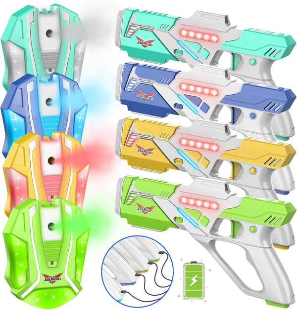 Rechargeable Lase R Tag Set with Vests, Upgrade Lase R Tag Guns Set of 4, Multi Player Lase R Tag Set for Kids Toy for Teen Boys & Girls, Indoor&Outdoor Toy Gift, Ages 8+,White