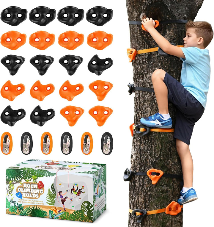 20 Ninja Tree Climbing Holds for Kids Climber, Adult Climbing Rocks with 6 Ratchet Straps for Outdoor Ninja Warrior Obstacle Course Training