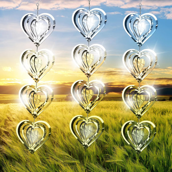 Bird Deterren for outside Patio,Bird Scare Devices Discs Reflectors Stainless Steel Wind Spinners Reflective Heart Metal Bird Repellen to Keep Birds Away Porch Garden Yard Sparkly Double Side Spinners