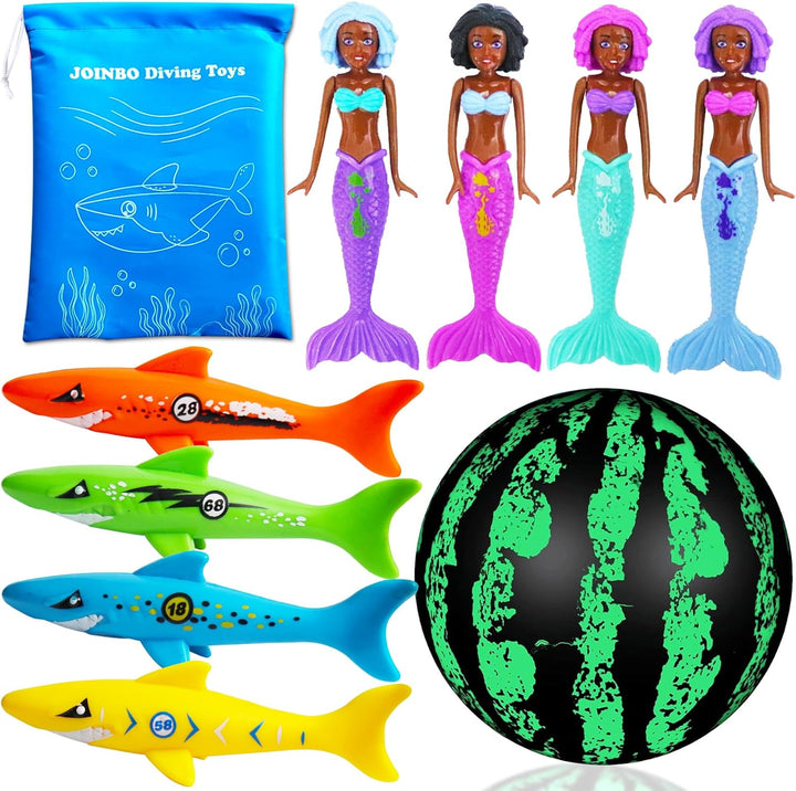 18 Pcs Diving Pool Toys for Kids Ages 3-12 Set with Storage Bag,Pool Games Summer Swim Water Sinking Mermaid Toys