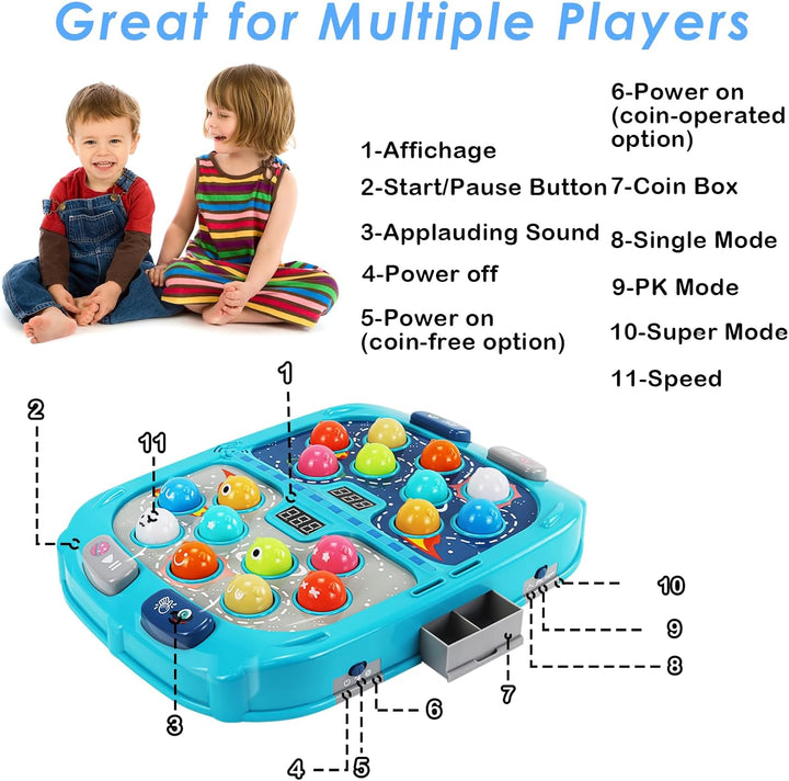 Large Double Hammer Toy for Kids Ages 3+, 11X15 Inch Early Learning Toy with Lights & Sounds, Interactive Pounding Bench with 9 Speed Levels, Perfect for Families with Multiple Kids of Different Ages
