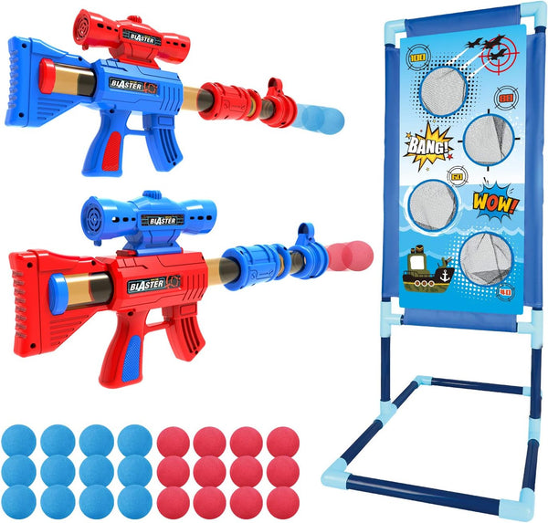 Shooting Game Toy for Age 6, 7, 8,9,10+ Years Old Kids, Boys - 2Pk Air Guns & Shooting Target & 24 Foam Balls - Ideal Gift - Compatible with Toy Guns