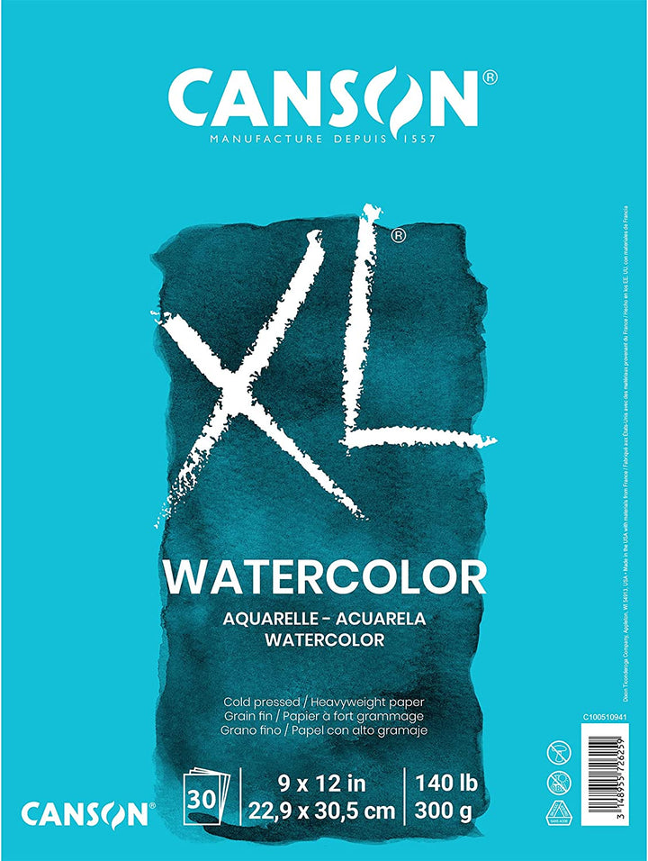XL Series Watercolor Pad, Heavyweight White Paper, Foldover Binding, 30 Sheets, 9X12 Inch