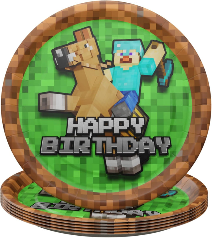 Pixel Miner Dinner and Dessert Plates (40 Pieces for 20 Guests) - Video Game Party Supplies, Mining Craft Decorations, Pixel Miner Party,