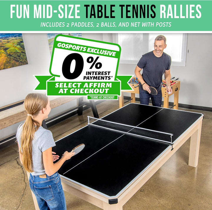 7 Ft 3 in 1 Pool, Dining, & Table Tennis Combo Table and Storage Benches - Convertible Top Game Table with Billiards and Table Tennis Accessories