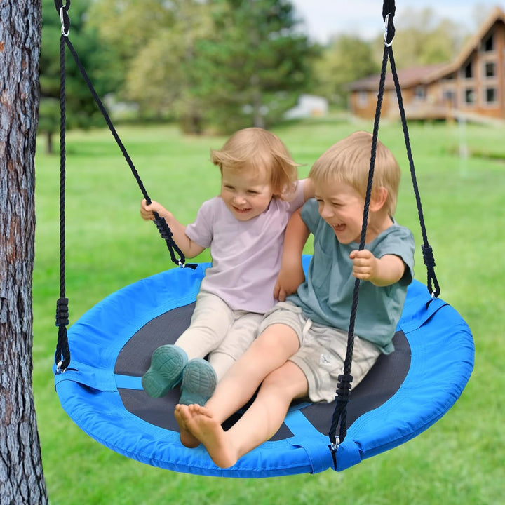 700Lb 40 Inch Saucer Tree Swing for Kids Adults Outdoor 900D Oxford Waterproof with 2Pcs Tree Hanging Straps, Steel Frame and Adjustable Ropes Blue