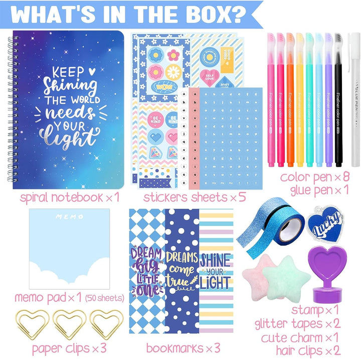 DIY Journal Kit for Girls – Cute Journal Set for Teen Tween Girls Gifts, Stationary Set, Scrapbook & Diary Supplies Set, Gifts for 8 9 10 11 12 13 14 Year Old Girl
