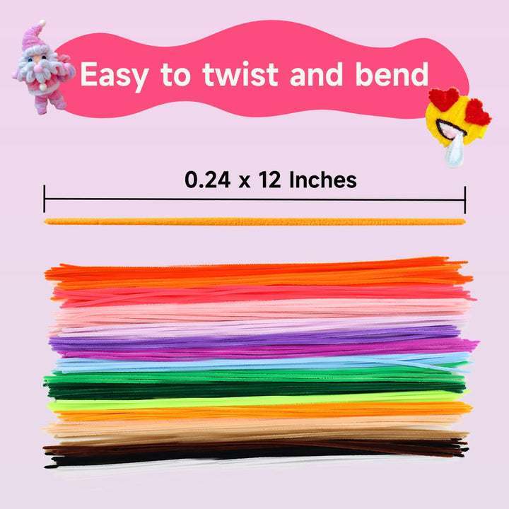Pipe Cleaners, 300Pcs 20 Colors, Craft Supplies, Pipe Cleaner Chenille Stems, Craft Pipe Cleaners, RED BLUE GREEN BLACK ORANGE YELLOW PINK
