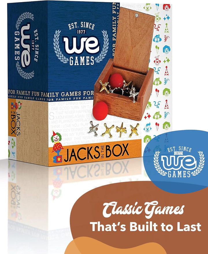 Metal Jacks Set – Classic Jacks Game with 2 Red Balls in Keepsake Wooden Box – Nostalgic Floor Game
