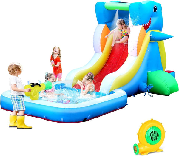 Inflatable Water Slide, Bounce House for Kids Backyard, Toddler Blow up Bouncer with Air Blower, Splash Zone, Climbing Wall, Water Cannon for Party