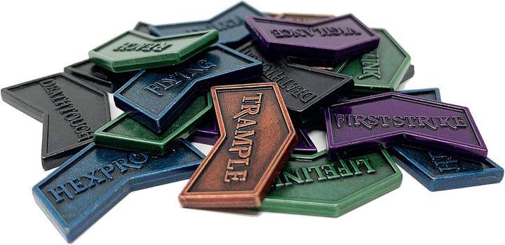MTG Metal Keyword Counters - Set of 24 Reversible Tokens - Includes Drawstring Pouch, Antique Metal Finish, Designed for MTG TCG Magic: the Gathering Accessory