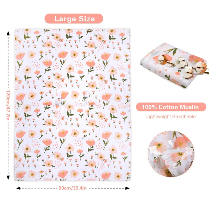 Muslin Carseat Cover for Babies,  Breathable Infant Carseat Cover Lightweight Baby Carrier Cover for Girls Boys, Fit Spring Summer/Hot Days/Warm Weather, Pink Floral