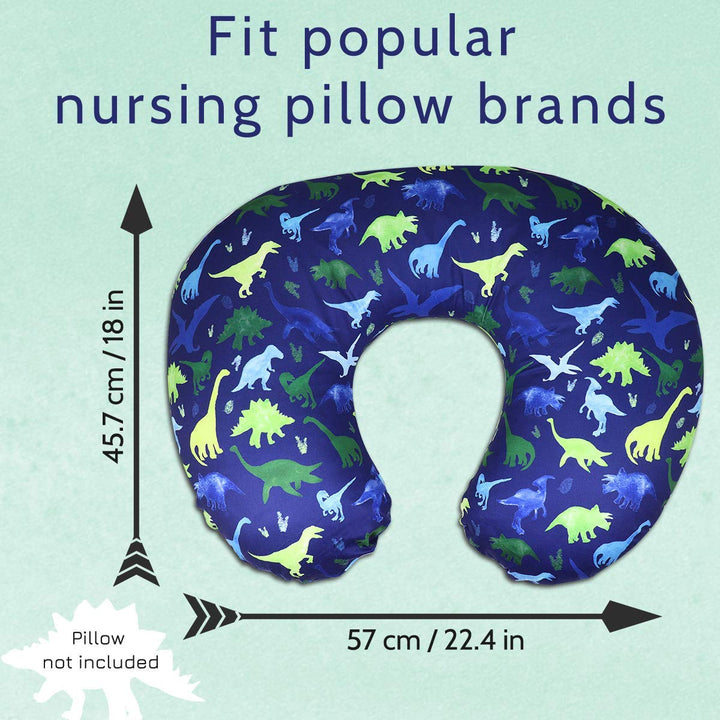 Dinosaur Nursing Pillow Cover, Breastfeeding Pillow Slipcover for Baby Boys & Girls, Nursing Pillow Case for Newborn, Soft Fabric Fits Snug on Infant, Washable & Breathable, Watercolor Dinosaur Blue