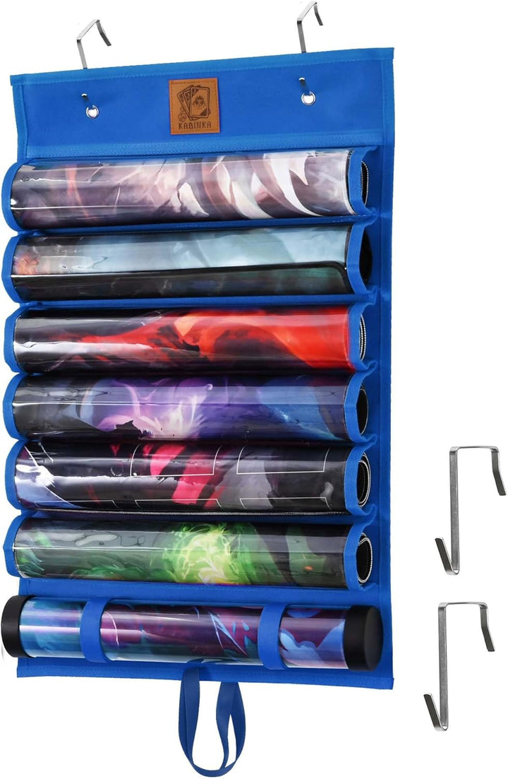 Playmat Holder, Playmat Tube Storage Bag for MTG with 2 Hooks, Fits 12+1 Card Game Playmats with Transparent Plastic Slots, Portable Organizer Rack for TCG/RPG Mat (12 Tubes, Black)