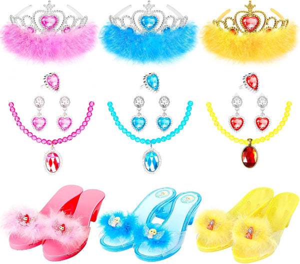 Princess Dress up Shoes Set, Toddler Pretend Jewelry Boutique Kit, Girls Role Play Dress up Toys, Princess Shoes Crown Necklace Earrings Ring Gift Set for Little Girls Aged 3-6 Years Old