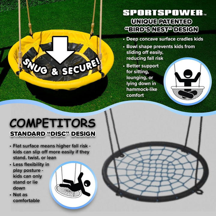 Amelia Heavy Duty Wooden A-Frame Swing Set: Saucer + Adjustable Swing, 6Ft Blow Molded Slide, Play Fort/Rock Climb Wall + Sandbox, EXCEEDS ASTM Safety Standards*Bonus Anchor Kit*