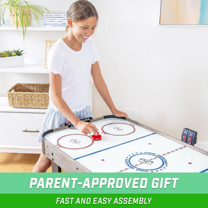 48 Inch Air Hockey Arcade Table for Kids - Oak or Black - Includes 2 Pushers, 3 Pucks, AC Motor, and LED Scoreboard