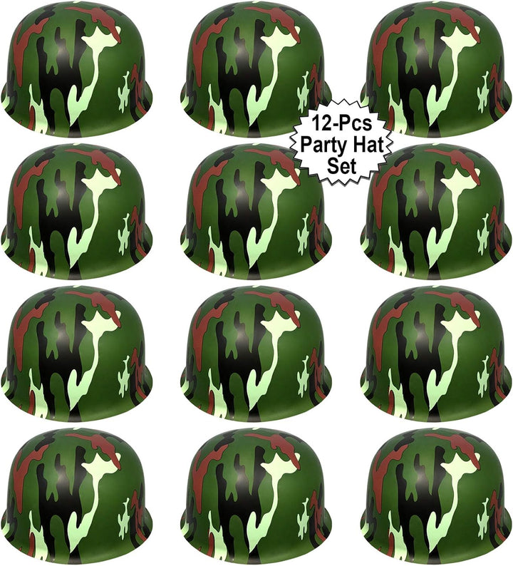 Army Helmets for Kids | 12 Count Plastic Camouflage Hats | Soldier Helmet Party Favors | Camo Costume Dress up Hat