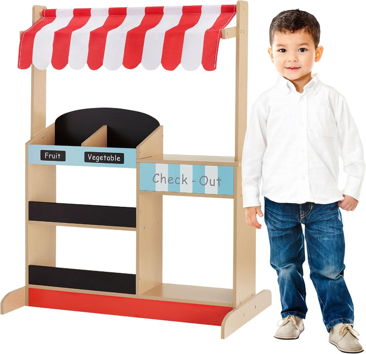 Little Helper Wooden Farmer'S Market Stand with Pretend Cash Register and 6 Plastic Storage Bins, Green, TD-13638A-AMZ