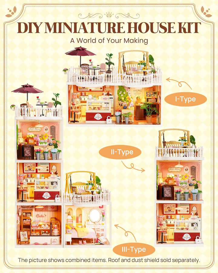 Super Creator Series Accessroies, DIY Mini Flower Garden Scenery Kit, Miniature Dollhouse Castle Building Kit'S Part, Sunny Break Terrace Gift for Kids Adults Women