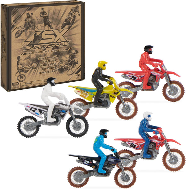 , Authentic 5-Pack of 1:24 Scale Die-Cast Motorcycles with Rider Figure, Toy Moto Bike for Kids and Collectors Ages 3 and Up