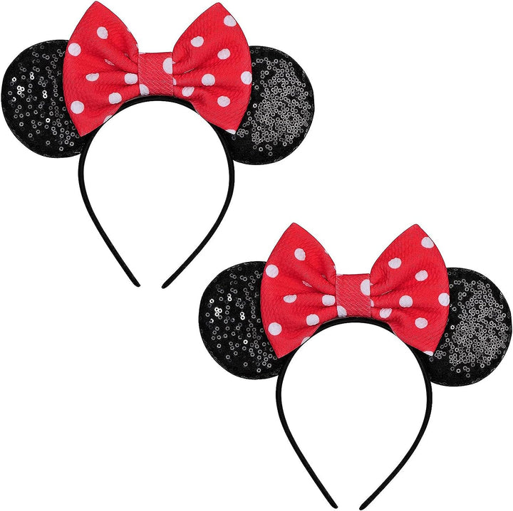 Mouse Ears, Sequin Mouse Ears Headband for Girls Women Halloween Birthday Party (Orange Bow)