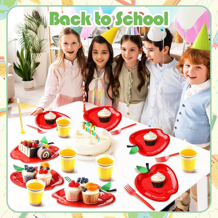 96 Pcs Back to School Decoration Apple Paper Plates First Day of School Party Supplies Preschool Kindergarten Classroom Decoration Teacher Party Disposable Tableware Set for 24 Guests