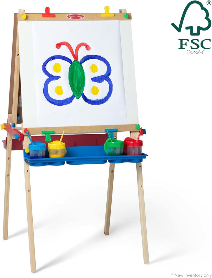 Deluxe Standing Art Easel - Dry-Erase Board, Chalkboard, Paper Roller - FSC Certified