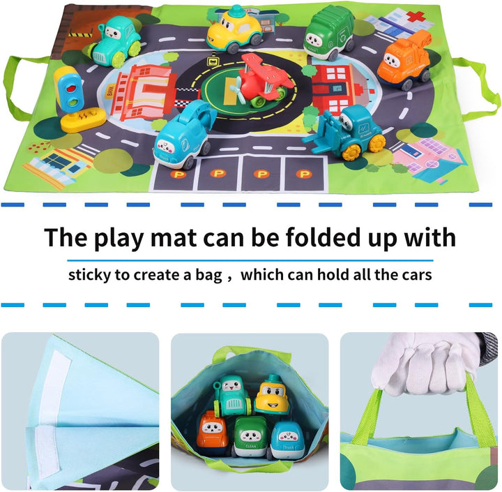 8 PCS Baby Cranes Car Toys with Playmat/Storage Bag|1St Birthday Gifts for Toddler Toys Age 1-2|Baby Toy for 1 2 Year Old Boy|1 2 Year Old Boy Birthday Gift for Infant 12 18 Months