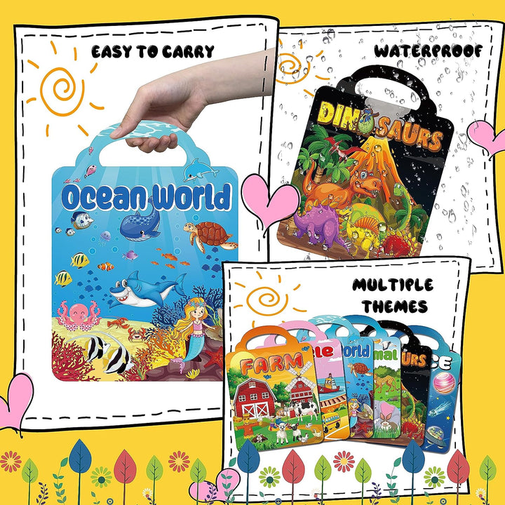 6Set Puffy Sticker Books for Kids 2-4, 3D Reusable Stickers Books for Toddlers 1-3,2-4,Farm+Animal+Dinosaurs+Ocean World+Space+Vehicle