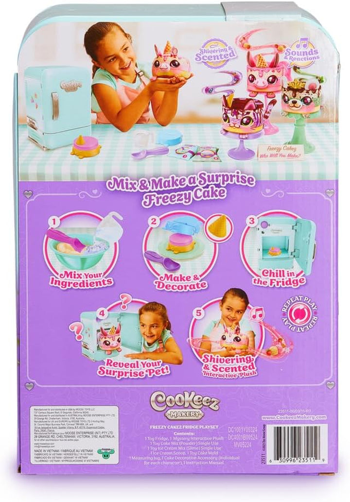 Freezy Cakez. Mix & Decorate Your Plush Best Friend! Place Your Cake Mix in the Freeze and Be Amazed When a Scented, Shivering, Interactive Plush Friend Comes Out. Styles May Vary