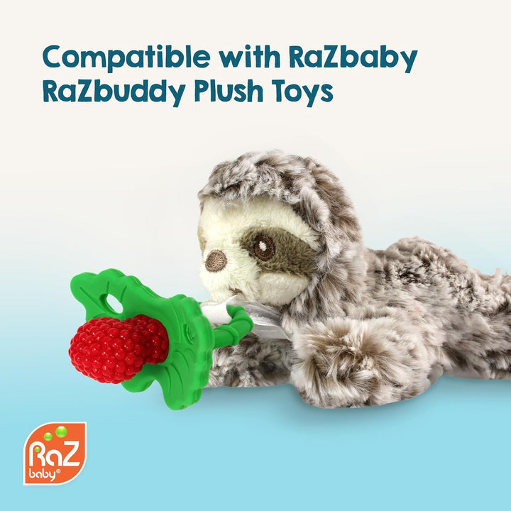 Razberry Silicone Teether Pacifier – Teething Relief for Infants, Food-Grade, Bpa-Free, Hands-Free Design, Natural Berrybumps Fruit Texture for Sensory Development, Freezable – Red