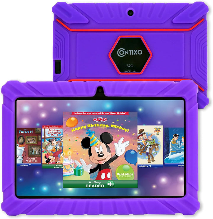 V8 7" Kids Tablet - 32GB Storage, Pre-Loaded Exclusive 50 Disney Storybooks (Value $200), Android, Parental Controls, Durable Kid-Proof Case - Red
