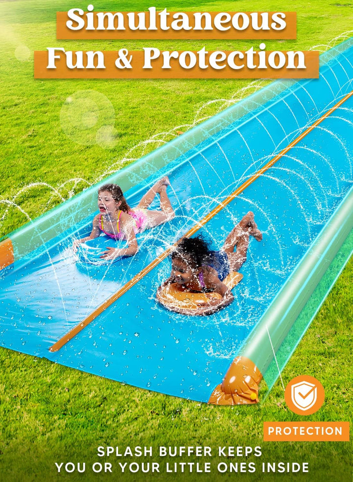 Double Lane Water Slide,25Ft X 6Ft Heavy Duty Lawn Water Slip and Slide with Sprinkler and 2 Inflatable Boards for Adult Kids Party Summer Yard Outdoor Play Activities