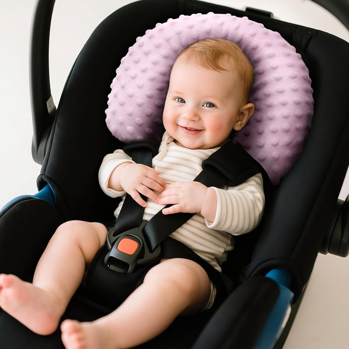 Infant Car Seat Head Neck Body Support, Ultra-Soft Minky and Microfiber Newborn Car Seat Insert, Perfect for Car Seat, Stroller, 2-In-1 Reversible, Girls, Pink