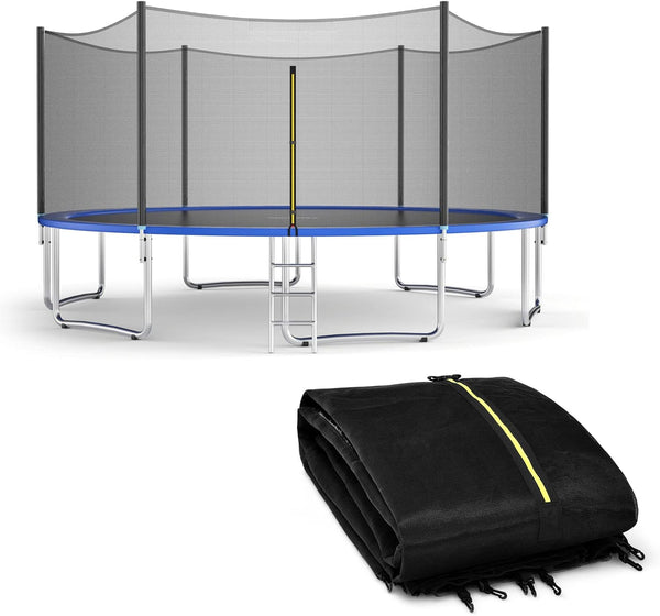 Trampoline Safety Net, 8 10 12 14 15 16Ft Weather-Resistant Replacement Enclosure Net for round Frame, with Double-Headed Zippers, Protection Buckles & Enhanced Hook, Poles Not Included