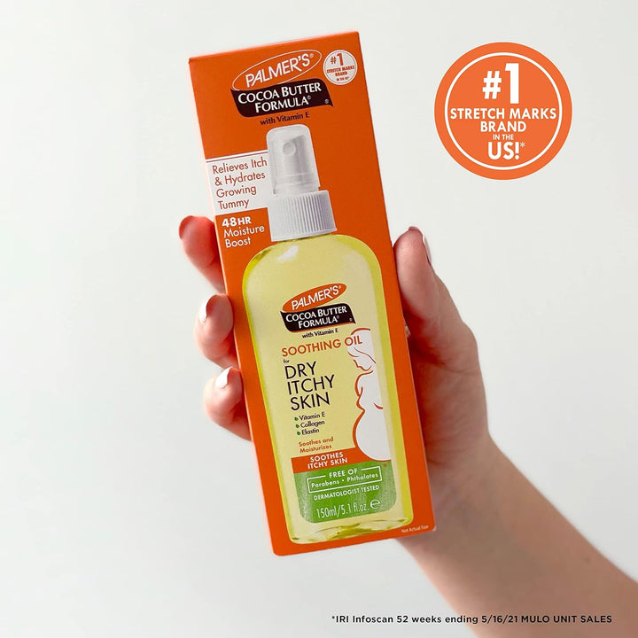 Cocoa Butter Formula Soothing Oil with Vitamin E, Dry, Itchy Skin Relief, Anti-Itch Body Oil, 5.1 Ounces