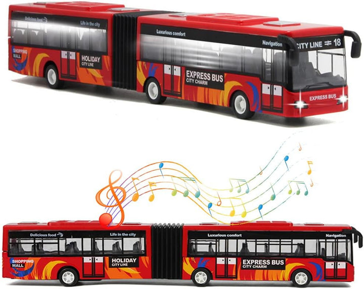 City Bus Toy for Kids, Die Cast Alloy Pull Back Vehicles, Metro Articulated Electric Bus with Sounds and Lights, Model Cars Toys Educational Gift for Kids Boys Girls Ages 3+