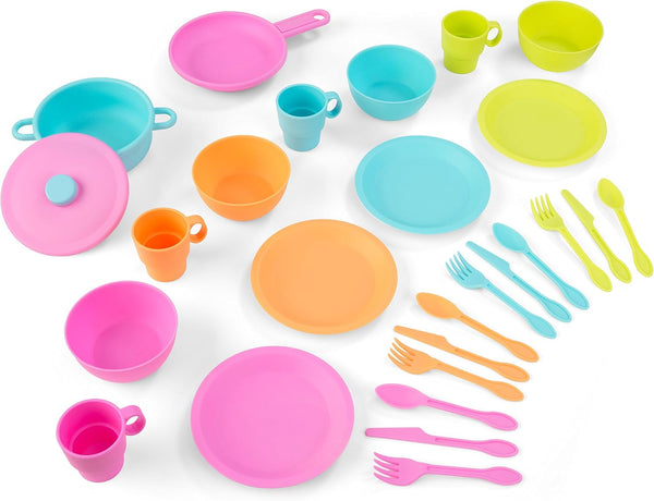27-Piece Bright Cookware Set, Plastic Dishes and Utensils for Play Kitchens
