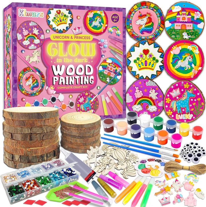 Kids Wooden Painting Kit-Glow in the Dark-Arts & Crafts Gifts for Boys Girls Ages 5-12-Craft Activities Kits - Creative Art Toys for 5, 6, 7, 8, 9, 10, 11 & 12 Year Old Kids