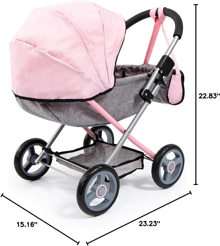 : 4-In-1 Toy Baby Doll Pram Stroller Cosy Set - Dolls up to 18" (Pink/Grey) | Baby Dolls | Pretend | Dress up | Accessory