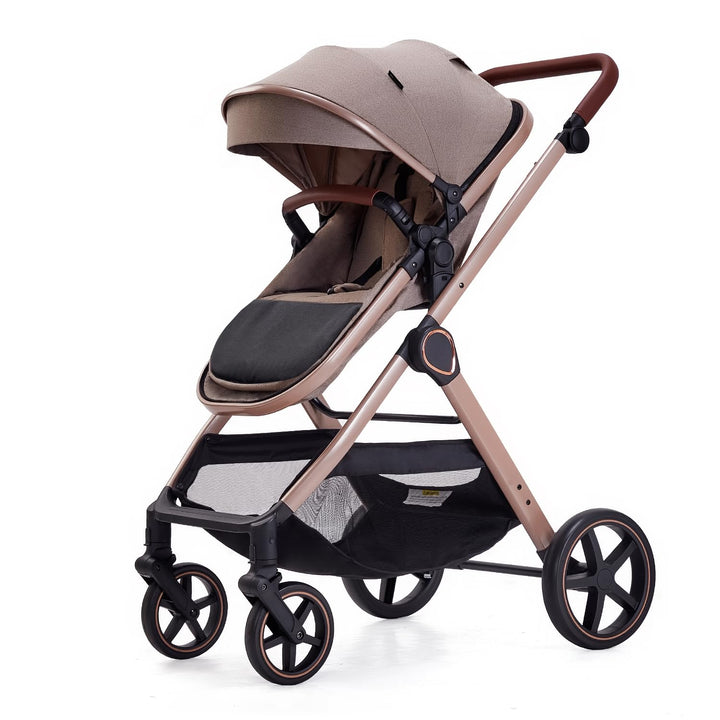 2 in 1 Baby Stroller, Newborn Infant Toddler Convertible Bassinet Pram Stroller for 0-36 Months Old Babies (Beige)
