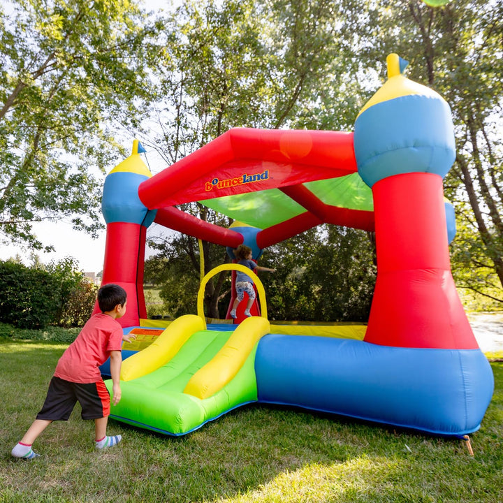 Inflatable Party Castle Bounce House Bouncer, 16 Ft L X 13 Ft W X 10.3 Ft H, Basketball Hoop, Removable Sun Roof, UL Strong Blower Included, Fun Slide and Bounce Area, Castle Theme for Kids