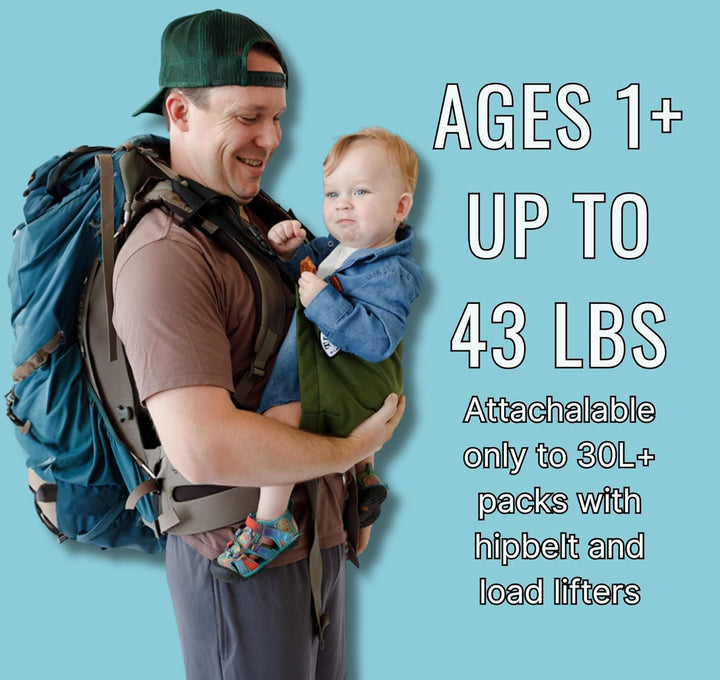 Kids Carrier | Ultra Lightweight Child Carrier for Hiking | Ultra-Compact Kids Carrier to Attach Your Hiking Backpack for Children 1+ Years, up to 43 Lbs Pounds (Light Teal with Gold)
