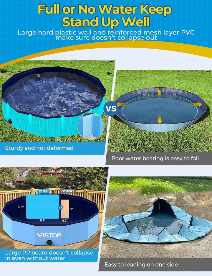 Medium Foldable Dog Pool, Hard Plastic Shell Portable Swimming Pool for Dogs Cats and Kids Pet Puppy Bathing Tub Collapsible Kiddie Pool (37 Inch.D X 7.8Inch.H, Blue)