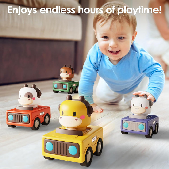 Press to Go Car Toys for Toddlers 1-3, Baby Animal Racing Cars, Infant Play Vehicle Set, Baby Push Go Friction Car Toys for 6-9-12-18 Months, 1St Birthday Gifts for 1-2 Years Old Boys
