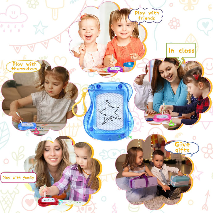 16 Pack Mini Magnetic Drawing Board for Kid(6 Colors), Erasable Doodle Sketch and Writing Pad, Backpack Keychain Clip Doodle Drawing Boards, Birthday Party Favor for Boys and Girls